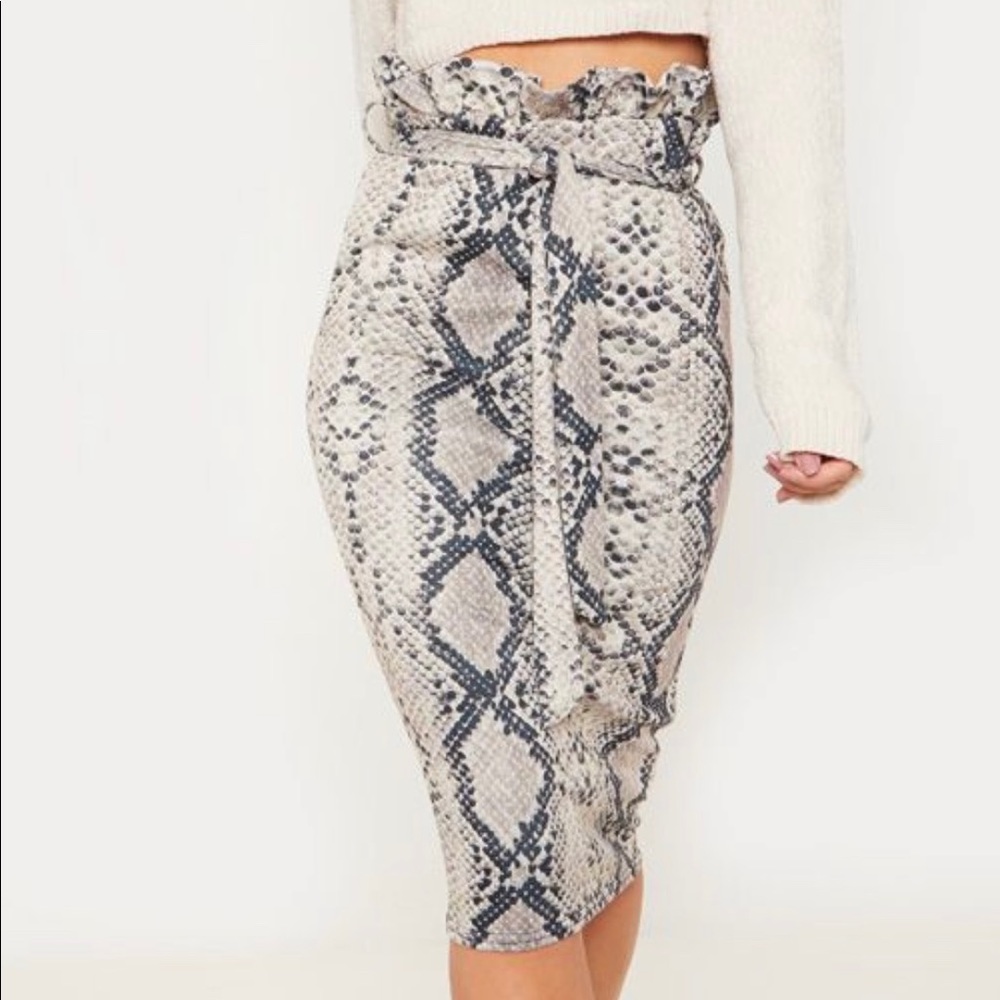 PLT Snake Print Paper bag Midi Skirt